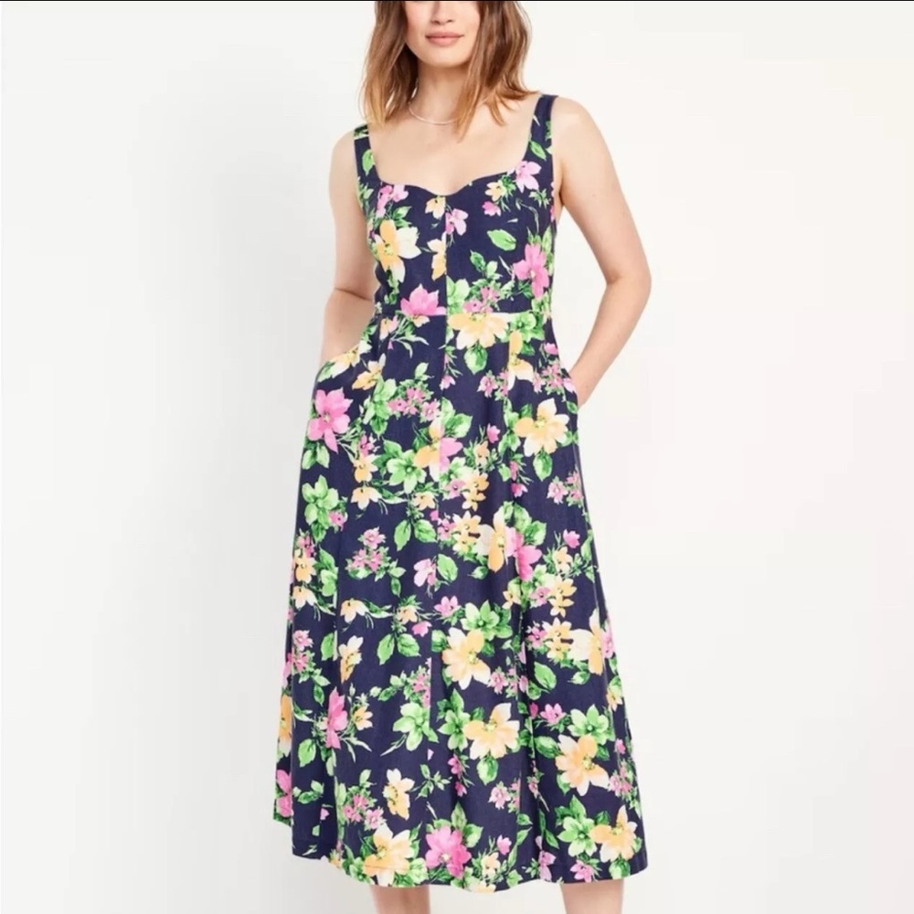 Old Navy Womens Floral Fit & Flare Midi Dress. Plus size 2X. Like new!